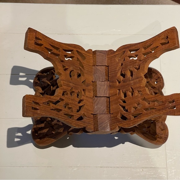 Vintage Carved Wooden Book Stand Holder Bible Prayer Book Cookbook Folding - Picture 7 of 13